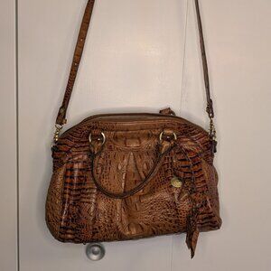 EUC Brahmin Louise Rose Melbourne Leather Satchel Bag With Roses- Toasted Almond